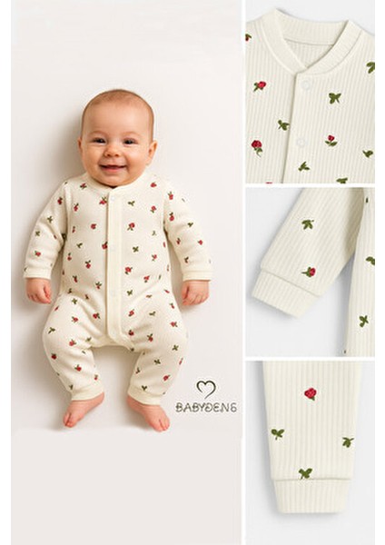 Çiçek Desenli Pamuklu Fitilli Ribana Çıtçıtlı Bebek Tulum Manşetli Paça Kız Bebek Yenidoğan Tulum modelleri