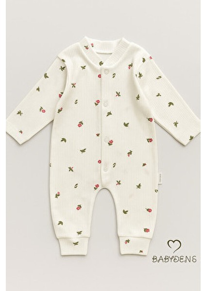 Çiçek Desenli Pamuklu Fitilli Ribana Çıtçıtlı Bebek Tulum Manşetli Paça Kız Bebek Yenidoğan Tulum fırsatları