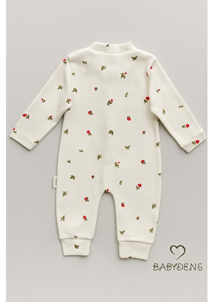 Çiçek Desenli Pamuklu Fitilli Ribana Çıtçıtlı Bebek Tulum Manşetli Paça Kız Bebek Yenidoğan Tulum indirimleri