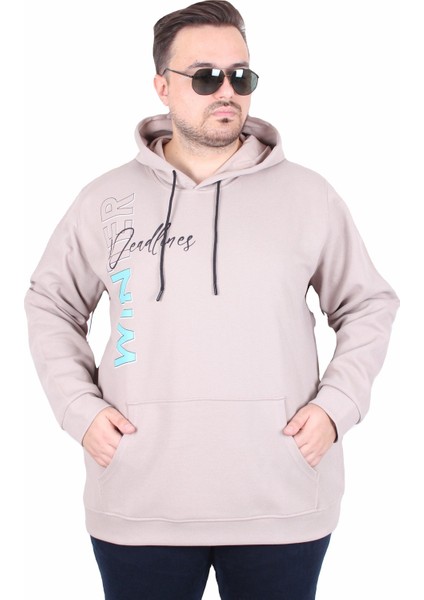 Büyük Beden Kapüşonlu Sweat Double Face Winter 25700 Bej