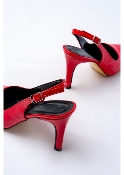 ST-1153 Kırmızı Rugan Günlük Arkası Açık 9 cm Topuklu Kadın Ayakkabı fırsatları
