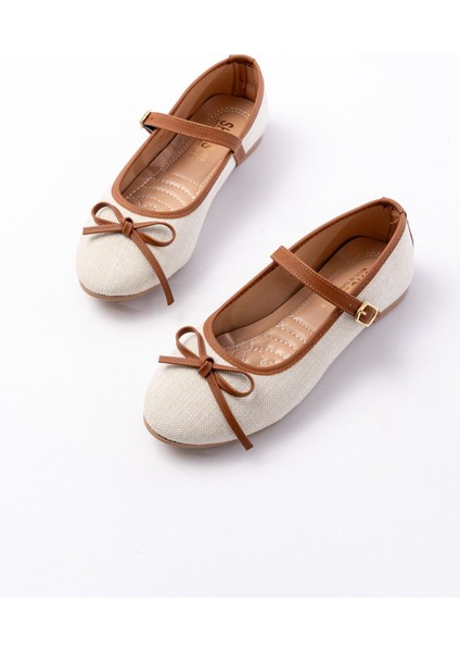 6321 Bej Keten Günlük Baret Tokalı Bayan Babet modelleri