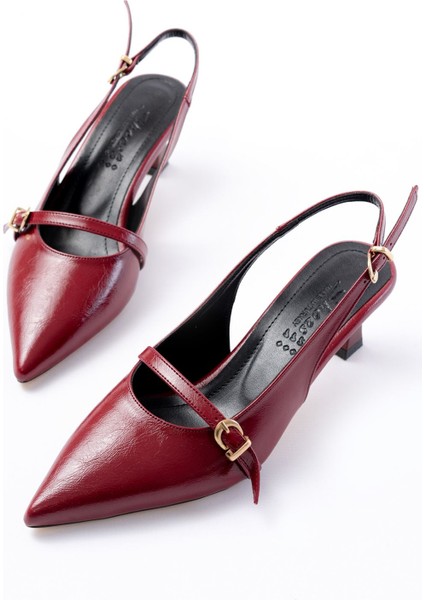 H-470 Bordo Rugan Baret Tokalı Arkası Açık Günlük Kadın Sandalet modelleri