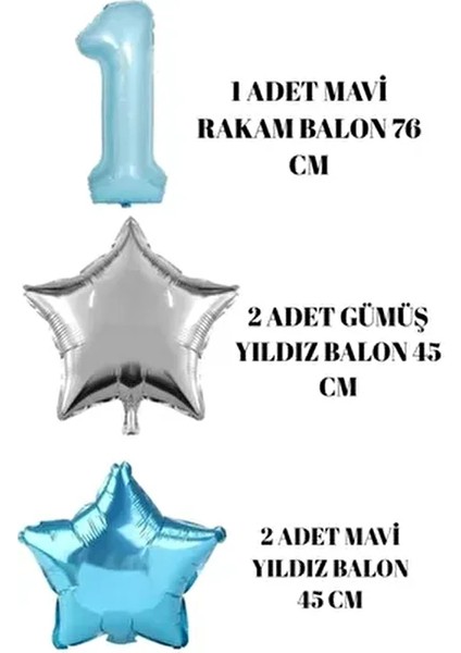 1 Yaş Mavi Renk Konsept - Doğum Günü Partisi Süsü Yıldız Folyo Balon fiyatları