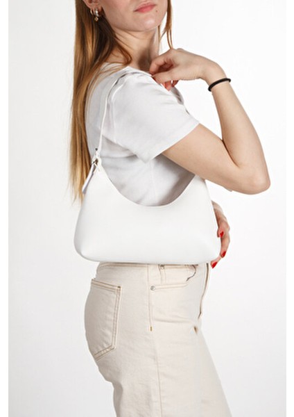 Kadın Baget El Kol ve Omuz Çantası Beyaz Suni Deri Suya Dayanıklı Orta Boy modelleri