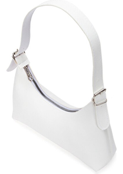 Kadın Baget El Kol ve Omuz Çantası Beyaz Suni Deri Suya Dayanıklı Orta Boy