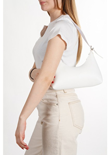 Kadın Baget El Kol ve Omuz Çantası Beyaz Suni Deri Suya Dayanıklı Orta Boy