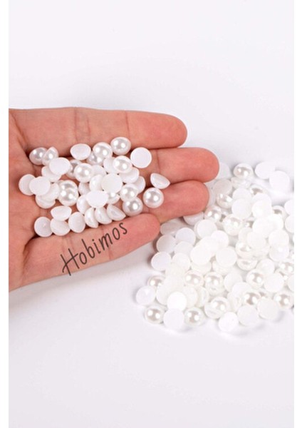 100 Adet 8 mm Beyaz Yarım Plastik İnci Boncuk El İşi ve Dekorasyon İçin