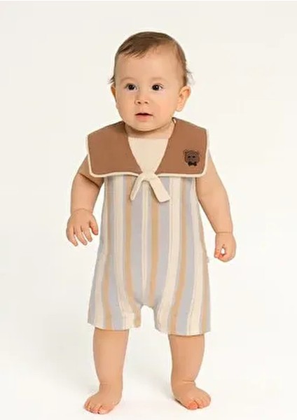Bebek/çocuk Ayıcıklı Pelerin Yakalı Ham Keten Kumaş Tulum Yazlık Kolsuz 0-3-6-9-12AYLIK