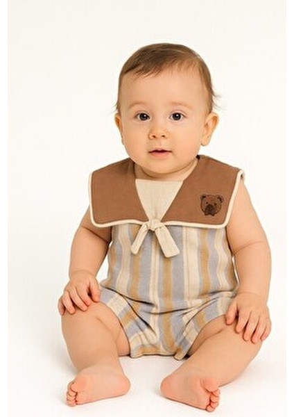 Bebek/çocuk Ayıcıklı Pelerin Yakalı Ham Keten Kumaş Tulum Yazlık Kolsuz 0-3-6-9-12AYLIK fiyatları