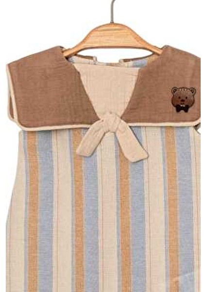 Bebek/çocuk Ayıcıklı Pelerin Yakalı Ham Keten Kumaş Tulum Yazlık Kolsuz 0-3-6-9-12AYLIK indirimleri