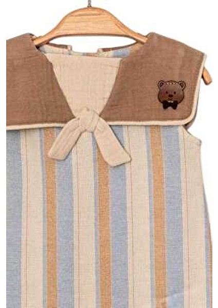 Bebek/çocuk Ayıcıklı Pelerin Yakalı Ham Keten Kumaş Tulum Yazlık Kolsuz 0-3-6-9-12AYLIK