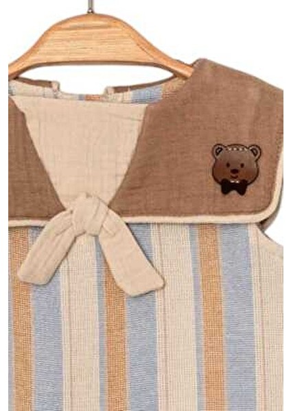 Bebek/çocuk Ayıcıklı Pelerin Yakalı Ham Keten Kumaş Tulum Yazlık Kolsuz 0-3-6-9-12AYLIK