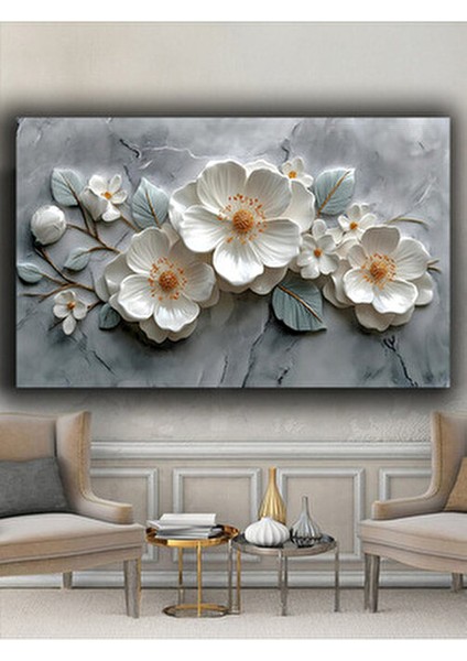 Krem-Beyaz Kabartma Görünümlü Dekoratif Kanvas Duvar Tablo fiyatları