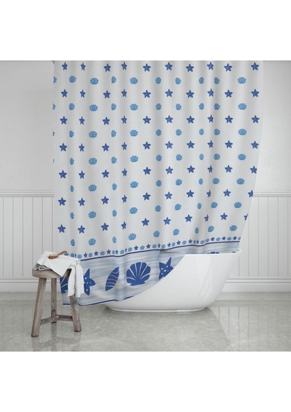 Banyo Perdesi 1X180X200 Tek Kanat Duş Perdesi Halka Hediyeli Duşakabin Perdesi 4910 Mavi modelleri