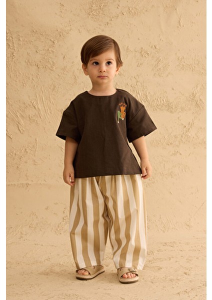 Nakışlı Oversize Keten Gömlek Acı Kahve indirimleri