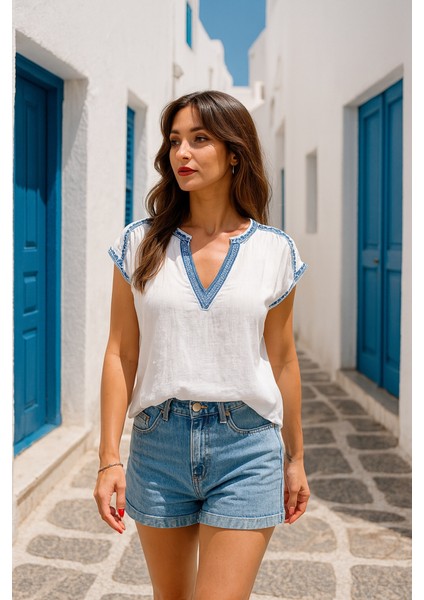 Gömlek Şort Etek Viscon Keten Takım 10162