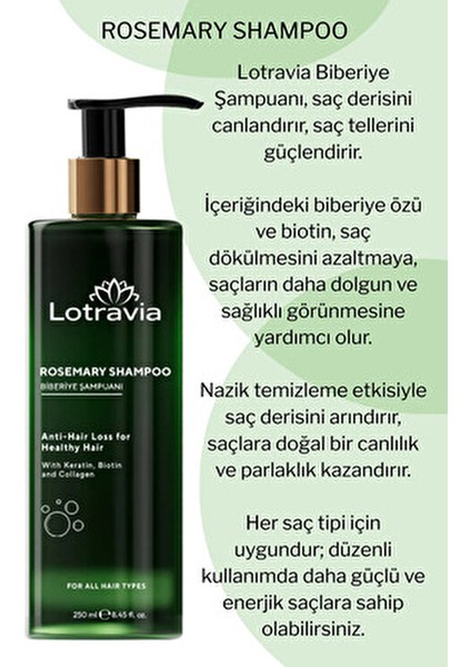 Biberiye Şampuanı | Saç Dökülmesine Karşı | Biotin, Keratin ve Kolajen Içerikli 250 ml fiyatları
