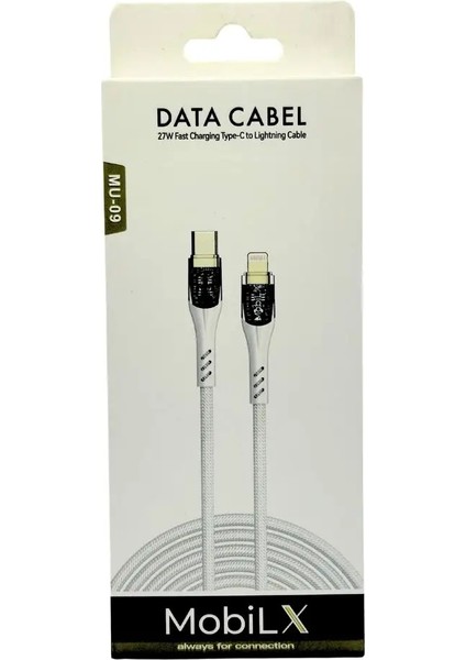 Mobilx Mu-09 27W Örgülü Işıklı Type-C To Lightning Hızlı Şarj ve Data Kablosu (1m) fiyatları