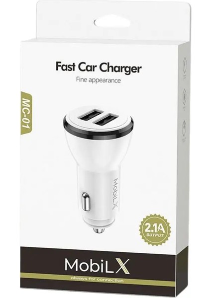 Mobilx Mc-01 2.1A Çift USB Portlu Araç Şarj Cihazı | iPhone ve Tüm Akıllı Telefonlar Için Çakmaklık Adaptörü – Beyaz fiyatları