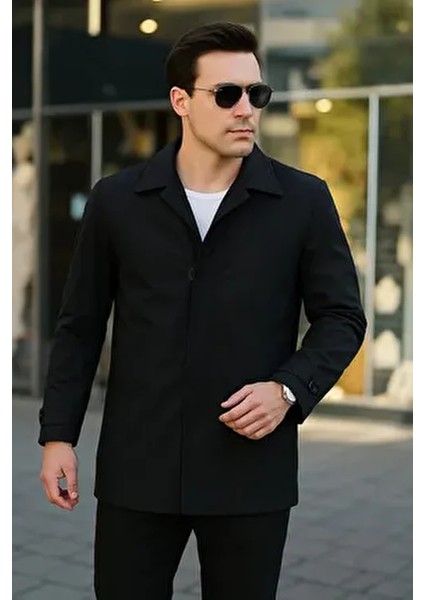 Su İtici Trençkot Uzun Kollu Klasik Yaka Erkekler İçin Siyah Dokuma