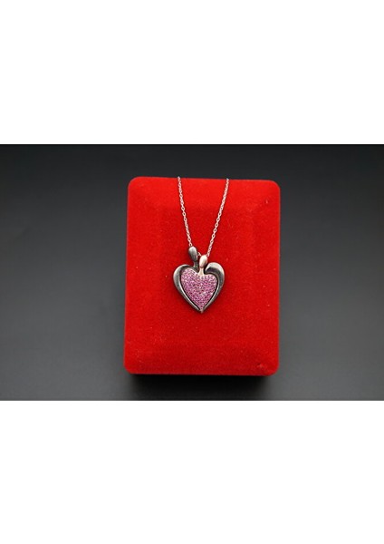 925 Ayar Gümüş Iç Içe Geçmeli Kalp Kadın Kolye SK00060