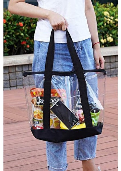 Şeffaf Su Geçirmez Plaj Çantası Yaz Koleksiyonu Fermuarlı Kadın Deniz Çantası