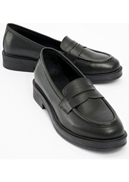 Siyah Hakiki Deri Kadın Loafer Ayakkabı Gerçek Deri Kadın Makosen Ofis ve Günlük Kolej Ayakkabısı modelleri
