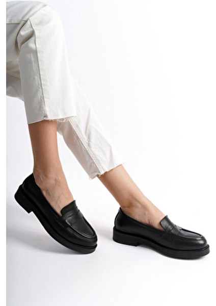 Siyah Hakiki Deri Kadın Loafer Ayakkabı Gerçek Deri Kadın Makosen Ofis ve Günlük Kolej Ayakkabısı fırsatları