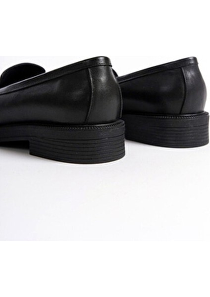 Siyah Hakiki Deri Kadın Loafer Ayakkabı Gerçek Deri Kadın Makosen Ofis ve Günlük Kolej Ayakkabısı