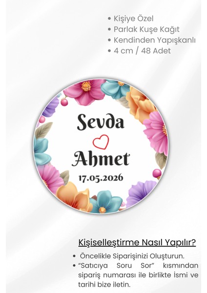 Kişiye Özel Kına-Nişan-Söz-Nikah-Düğün Etiketi- 48 Adet 4 cm Etiket/sticker