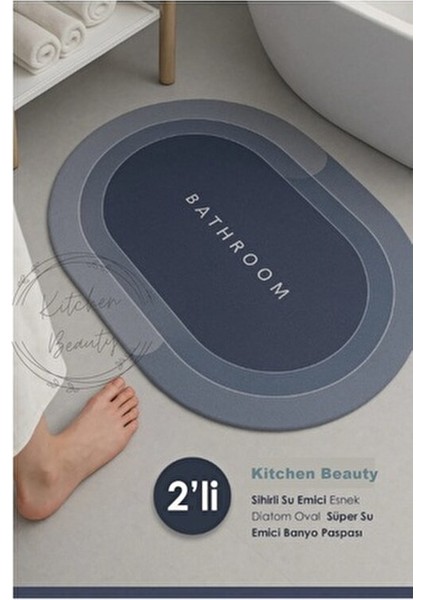 2 Adet Sihirli Su Emici Esnek Diatom Oval Süper Su Emici Banyo Paspası Diyatom Abdest Paspası 40X60