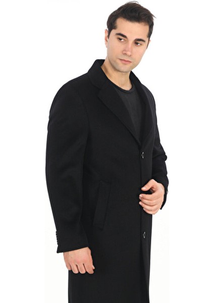 1080 Erkek Siyah Ceket Yaka Uzun Palto modelleri