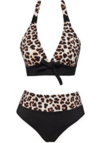 Yüksek Bel Desenli Üçgen Bikini Takım
