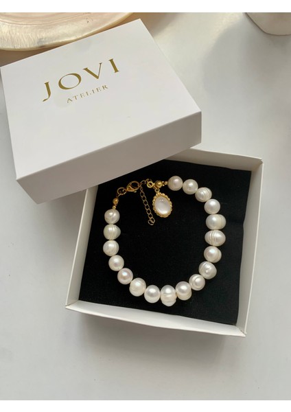Sertifikalı Doğal Inci Bileklik Oval Sedef Charm - 8mm