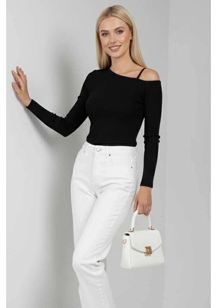 Tek Omuz Ipli Bluz Siyah T4328