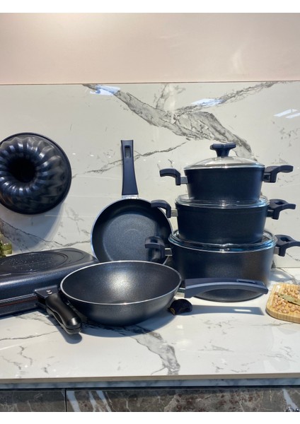 Granit 9 Parça Tencere Set-Lacivert