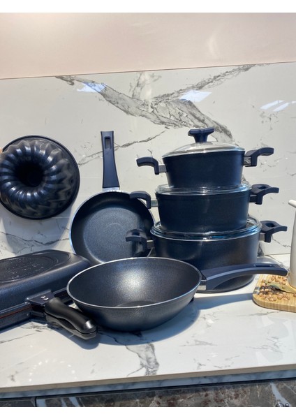 Granit 9 Parça Tencere Set-Lacivert modelleri