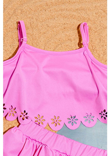 Kız Çocuk Bikini Takımı Pembe Renk Çiçek Desenli Dokuma Kumaş 2 Parça fiyatları