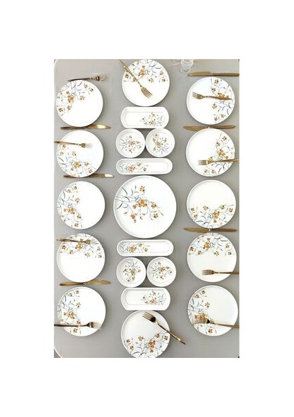 Çiğdem Model 12 Kişilik 21 Parça Kahvaltı Takımı Kahvaltı Seti[ Sarı 12]