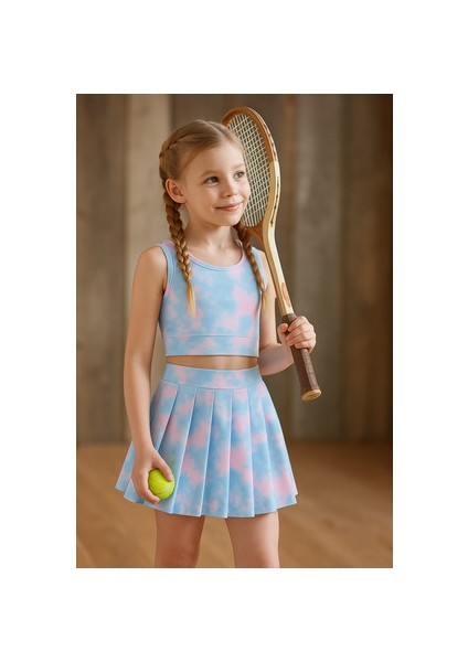 Batik Desenli Şort Etekli Crop Kız Çocuk Sporcu Takım