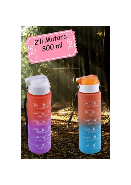 2'li Spor Kamp Matarası 800 ml Bpa Içermez Çocuk Sporcu Su Şişesi Sızdırmaz Pipetsiz Suluk.