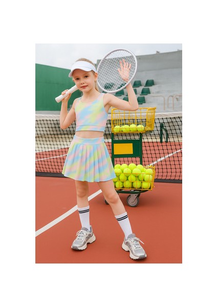 Batik Desenli Şort Etekli Crop Kız Çocuk Sporcu Takım