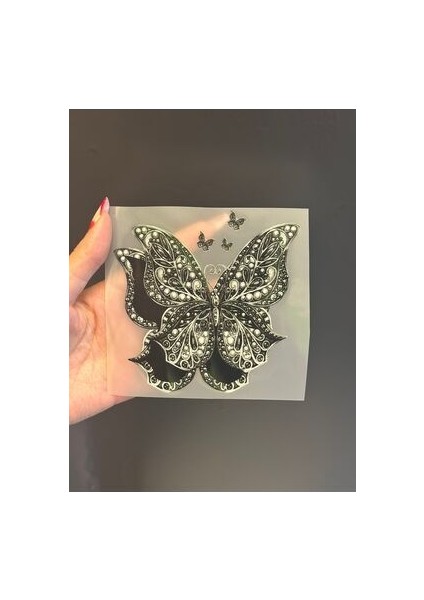 11X11 cm Ütü Ile Yapışan Siyah Kelebek Transfer Baskı Arma