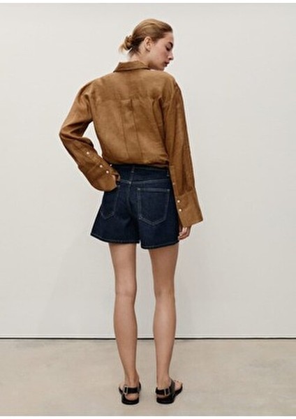 Yüksek Bel Düz Kesim Denim Şort fırsatları