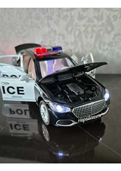 Metal Oyuncak Polis Araba Mercedes Maybach Model Araç Sesli Işıklı Çekbırak Diecast 23CM indirimleri