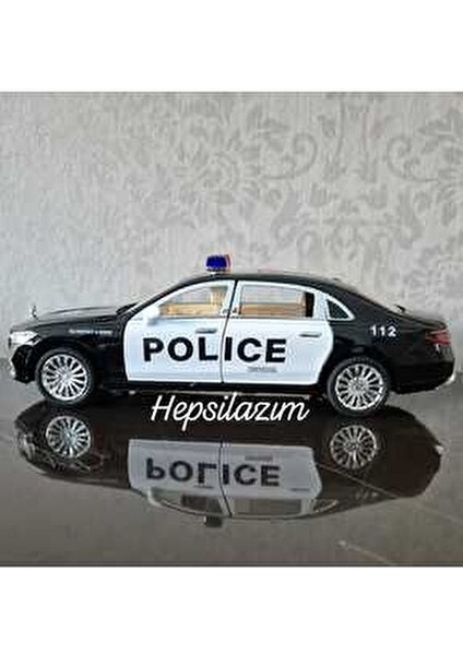 Metal Oyuncak Polis Araba Mercedes Maybach Model Araç Sesli Işıklı Çekbırak Diecast 23CM