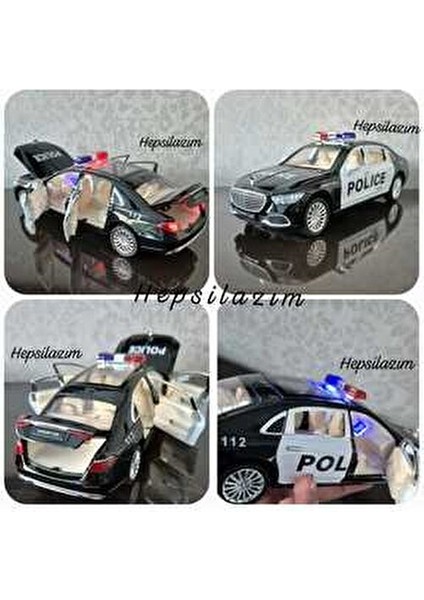 Metal Oyuncak Polis Araba Mercedes Maybach Model Araç Sesli Işıklı Çekbırak Diecast 23CM