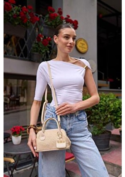 Krem Kadın Hasır Dokulu Mini El Çantası indirimleri