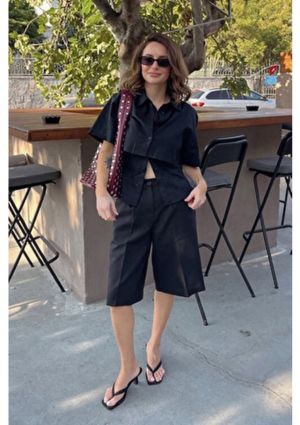 Siyah Pileli Kadın Bermuda Şort MG2483 fırsatları